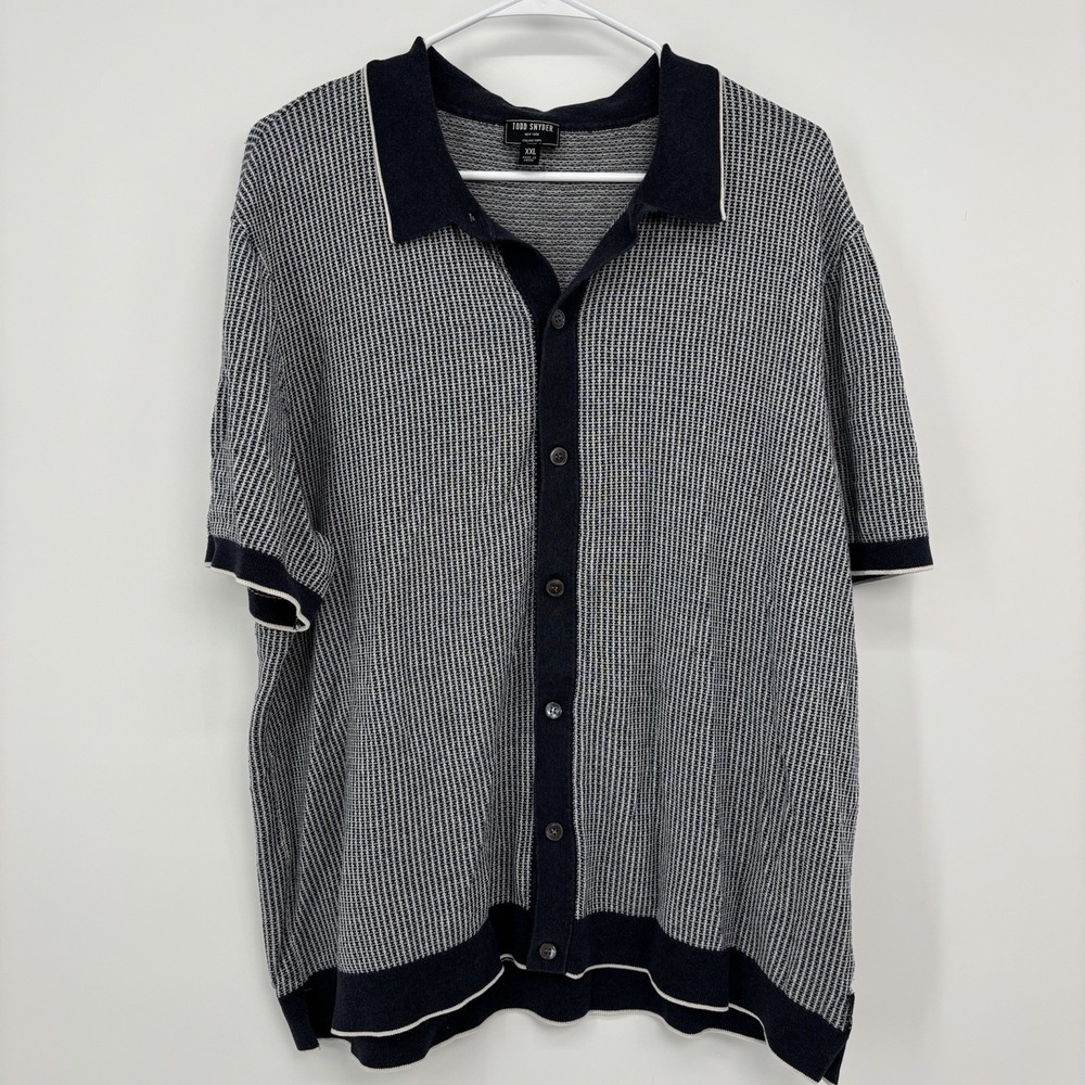 Todd Snyder Silk Cotton Striped Polo Shirt Sweater Size XXL 2XL Navy Blue White